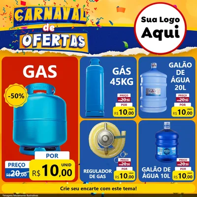 Modelo de Rede Social para Feed Facebook com o tema Carnaval de Ofertas para Água e gás
