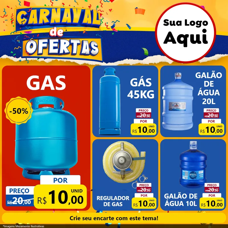 Modelo de Rede Social para Feed Facebook com o tema Carnaval de Ofertas para Água e gás