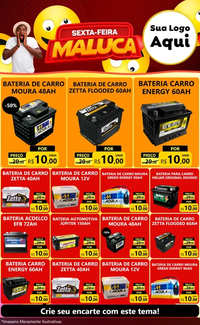 Modelo de Encarte para Encarte Grande com o tema Sexta-feira Maluca para Baterias Elétricas