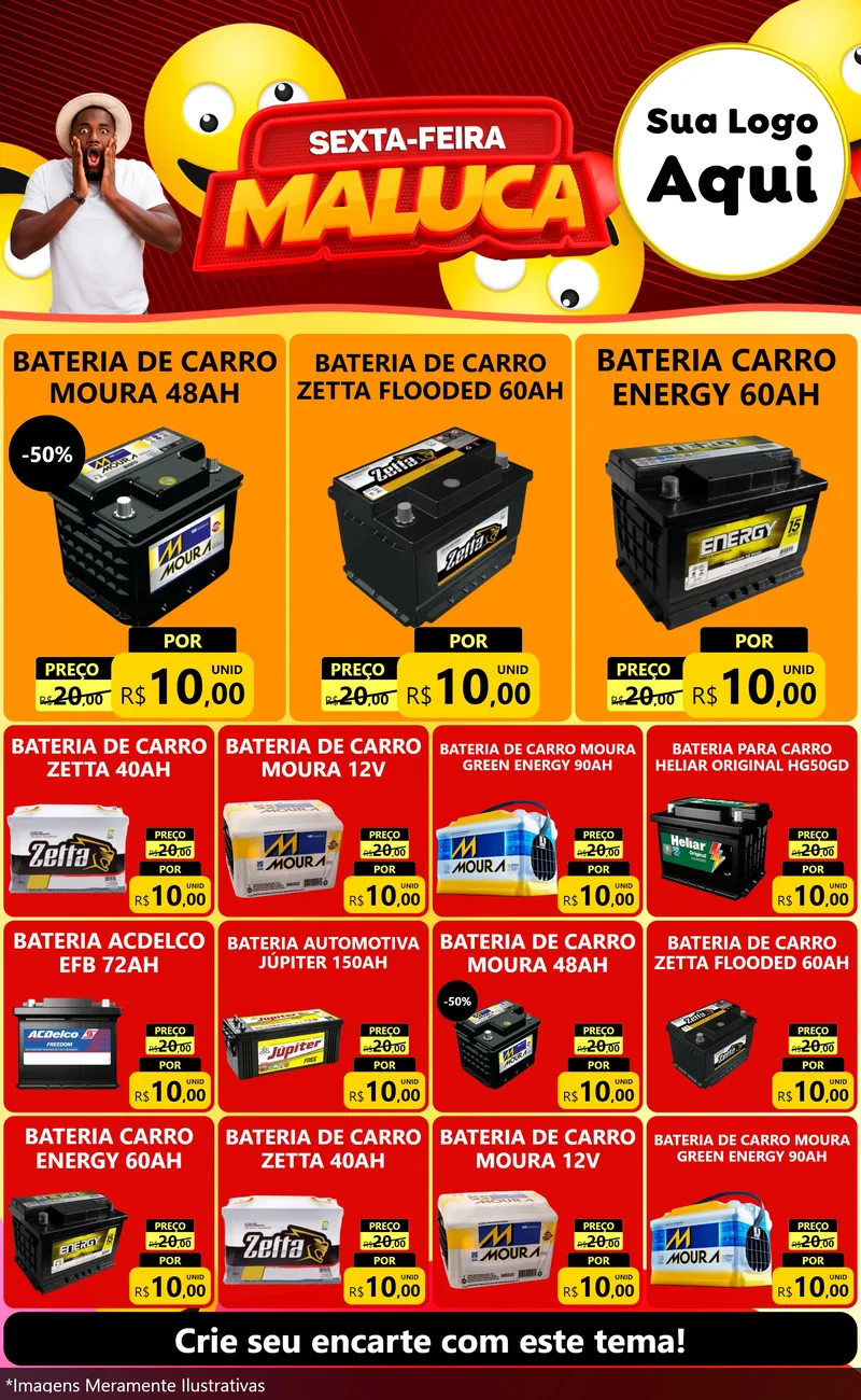Modelo de Encarte para Encarte Grande com o tema Sexta-feira Maluca para Baterias Elétricas