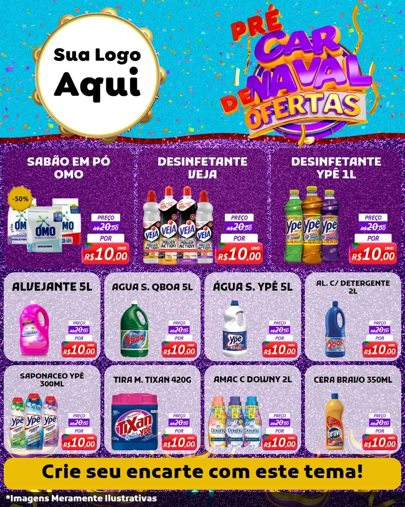Modelo de Rede Social para Feed Instagram com o tema Pré Carnaval de Ofertas para Produtos de Limpeza