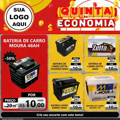 Modelo de Rede Social para Feed Facebook com o tema Quinta da Economia para Baterias Elétricas