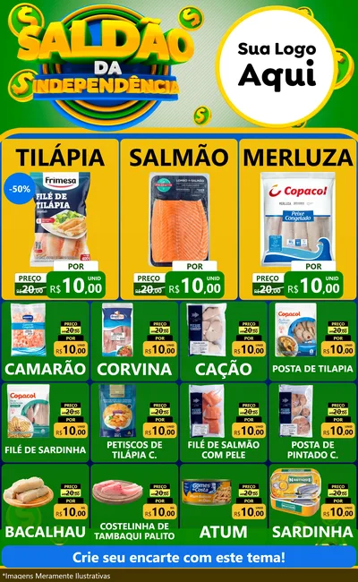 Modelo de Encarte para Encarte Grande com o tema Saldão da Indepêndencia para Peixaria