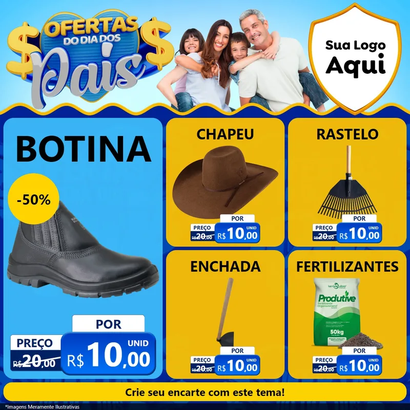 Modelo de Rede Social para Feed Facebook com o tema Ofertas do Dia dos Pais para Agropecuária