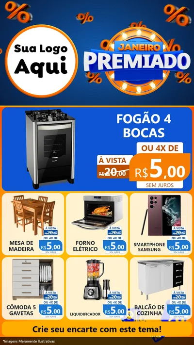 Modelo de Rede Social para Stories com o tema Janeiro Premiado para Móveis e Eletro