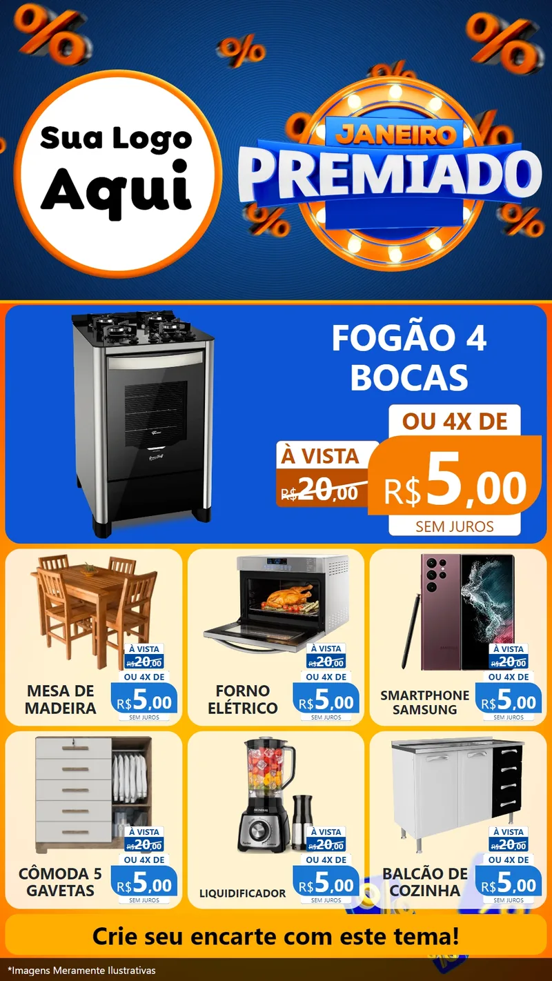 Modelo de Rede Social para Stories com o tema Janeiro Premiado para Móveis e Eletro