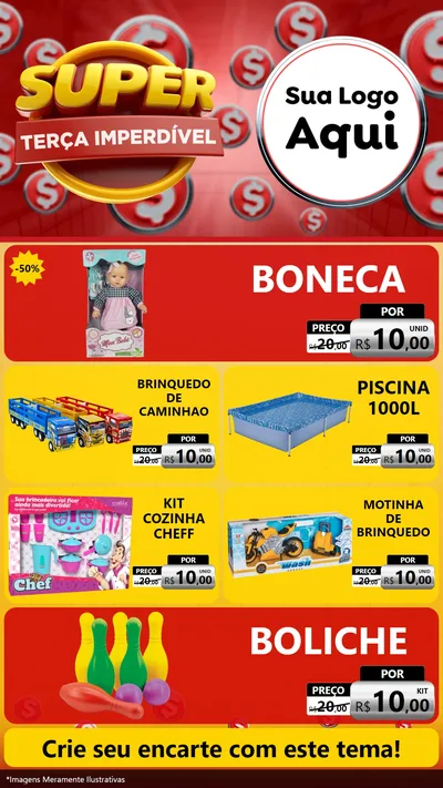 Modelo de TV para TV Vertical com o tema Super Terça Imperdível para Brinquedos