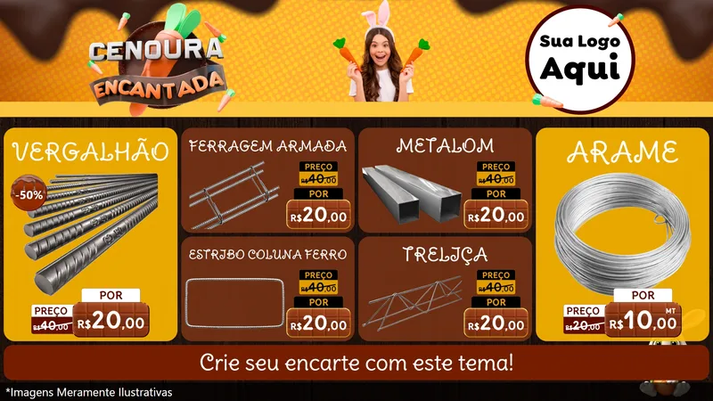 Modelo de TV para TV Horizontal com o tema Cenoura Encantada - Páscoa para Ferragens