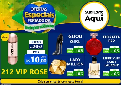 Modelo de Encarte para Encarte A4 Horizontal com o tema Ofertas Especiais Feriado da Independência para Perfumes