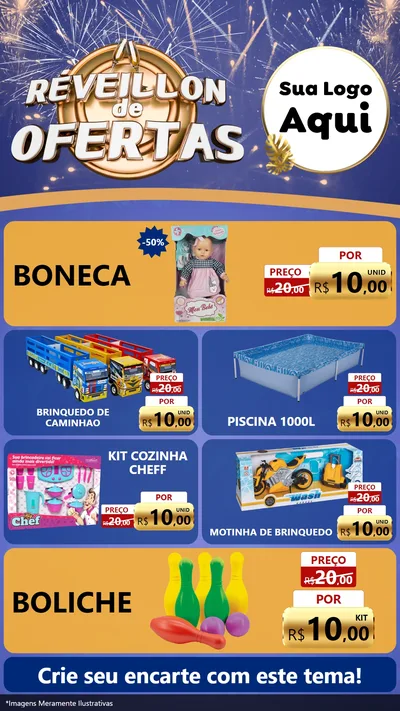 Modelo de TV para TV Vertical com o tema Réveillon de Ofertas para Brinquedos
