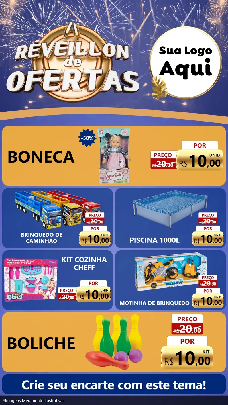 Modelo de TV para TV Vertical com o tema Réveillon de Ofertas para Brinquedos