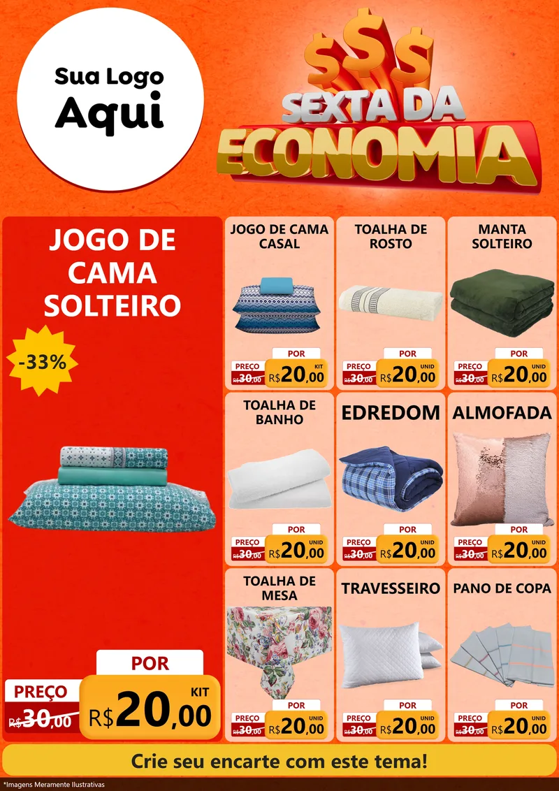 Modelo de Encarte para Encarte A4 Vertical com o tema Sexta da Economia para Cama, Mesa e Banho