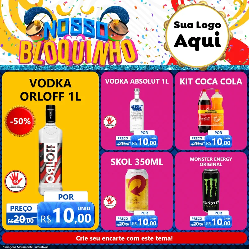 Modelo de Rede Social para Feed Facebook com o tema Nosso Bloquinho para Distribuidora de bebidas