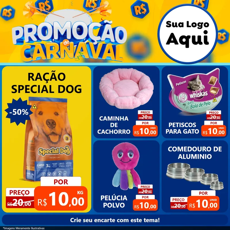 Modelo de Rede Social para Feed Facebook com o tema Promoção de Carnaval para Pet Shop
