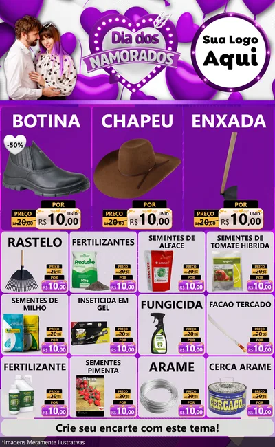 Modelo de Encarte para Encarte Grande com o tema Dia dos Namorados para Agropecuária