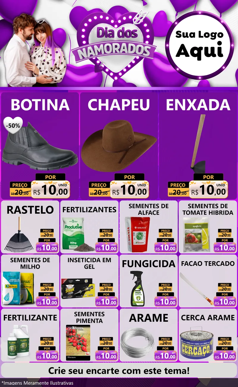 Modelo de Encarte para Encarte Grande com o tema Dia dos Namorados para Agropecuária