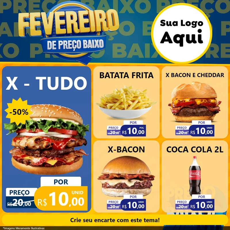 Modelo de Rede Social para Feed Facebook com o tema Fevereiro de Preço Baixo para Hamburgueria