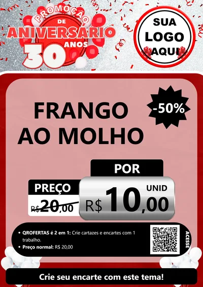 Modelo de Cartaz para Cartaz A4 Vertical com o tema Promoção de Aniversário - 30 Anos para Restaurante