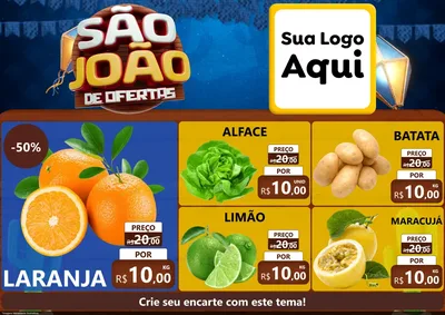 Modelo de Encarte para Encarte A4 Horizontal com o tema São João Ofertas Imbatíveis! - Junina para Hortifrúti