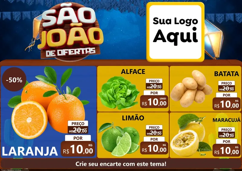 Modelo de Encarte para Encarte A4 Horizontal com o tema São João Ofertas Imbatíveis! - Junina para Hortifrúti