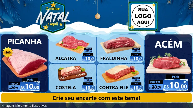 Modelo de TV para TV Horizontal com o tema O Melhor Natal É Aqui! para Açougue