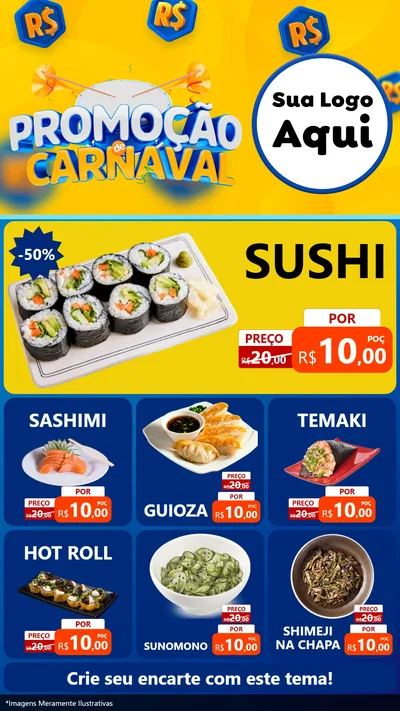 Modelo de Rede Social para Stories com o tema Promoção de Carnaval para Comida japonesa