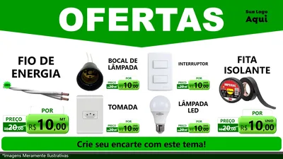 Modelo de TV para TV Horizontal com o tema Ofertas Verde Cartaz para Materiais Elétricos