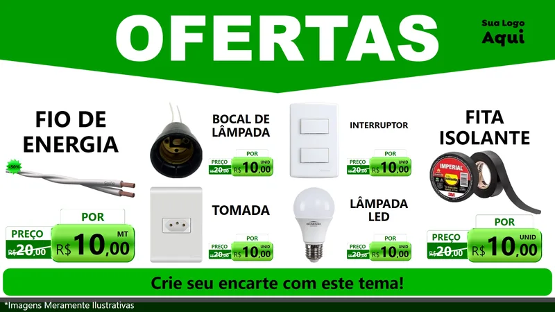 Modelo de TV para TV Horizontal com o tema Ofertas Verde Cartaz para Materiais Elétricos