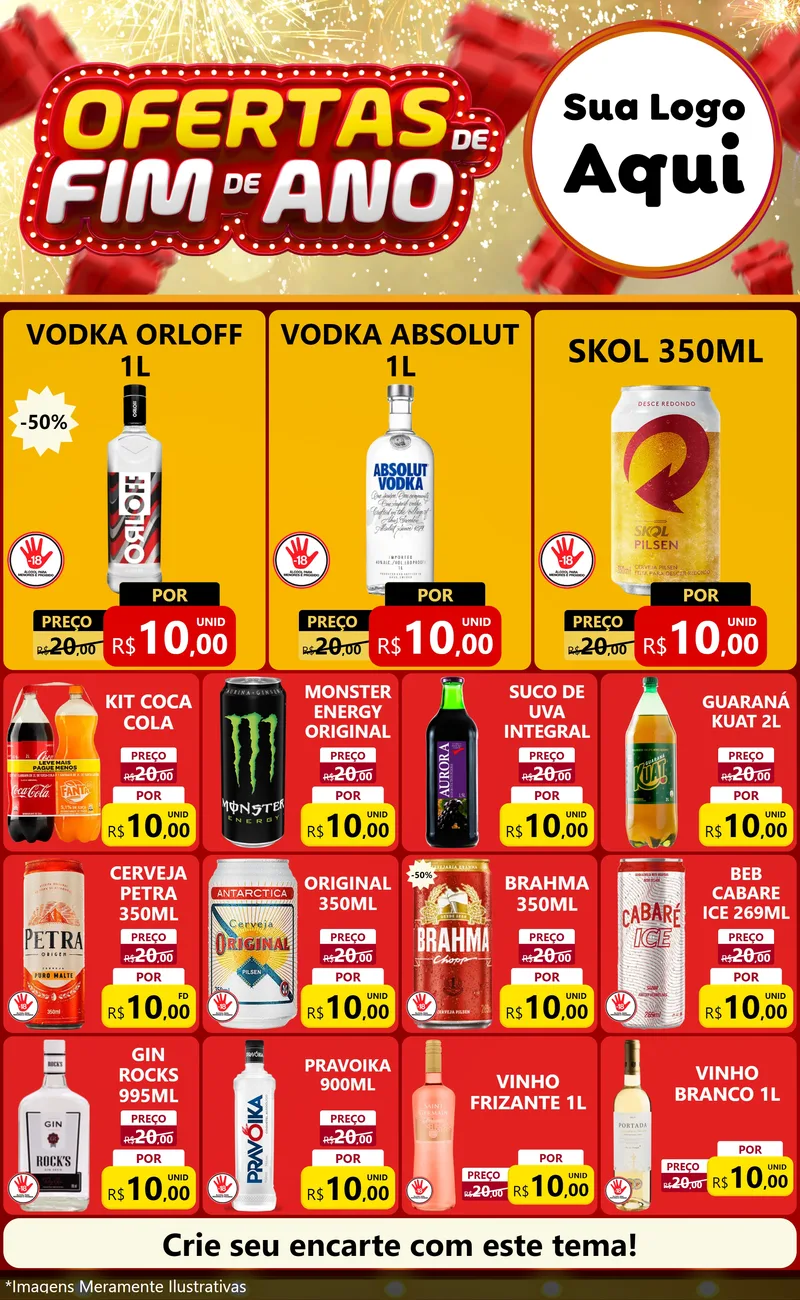 Modelo de Encarte para Encarte Grande com o tema Ofertas de Fim de Ano para Distribuidora de bebidas