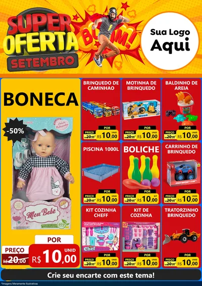 Modelo de Encarte para Encarte A4 Vertical com o tema Super Oferta Setembro para Brinquedos