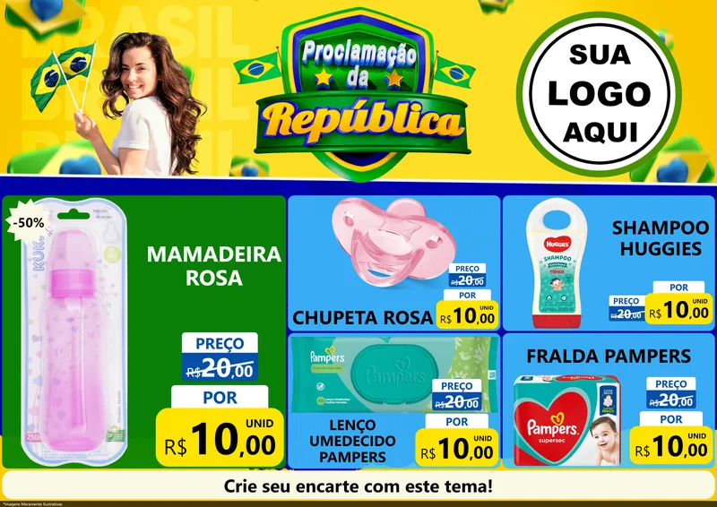 Modelo de Encarte para Encarte A4 Horizontal com o tema Proclamação da República para Bebês
