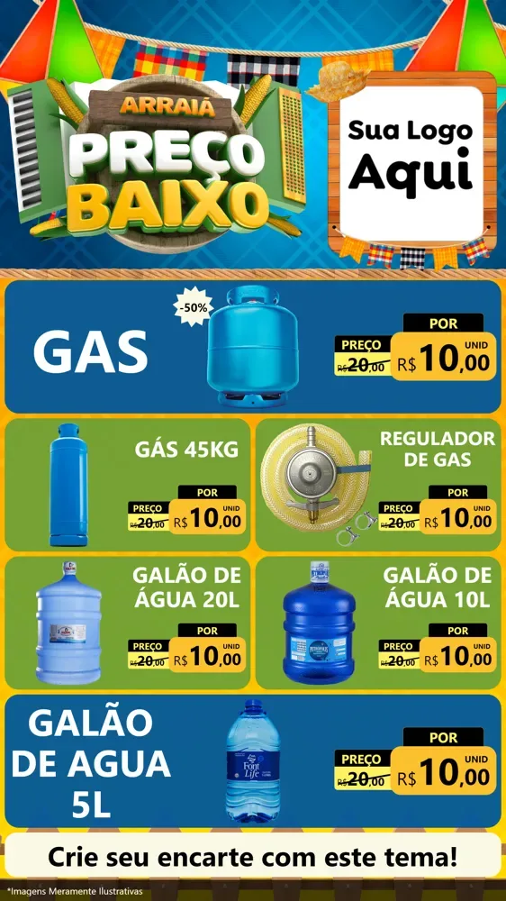 Modelo de TV para TV Vertical com o tema Arraiá de Preço Baixo - Junina para Água e gás