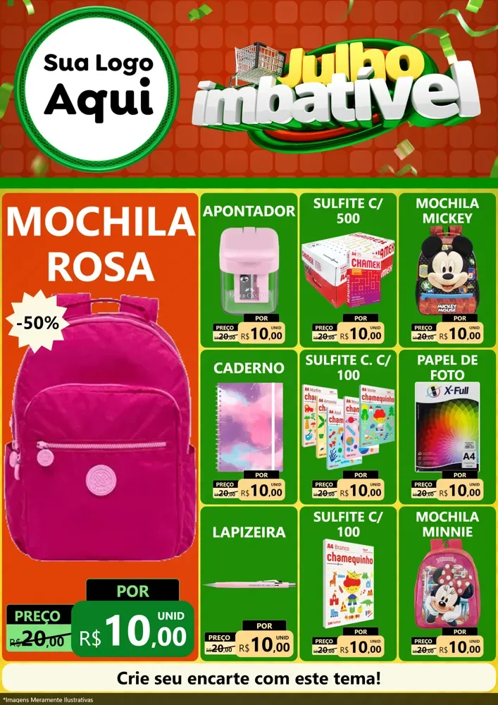 Modelo de Encarte para Encarte A4 Vertical com o tema Julho Imbatível para Papelaria