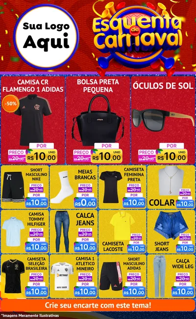 Modelo de Encarte para Encarte Grande com o tema Esquenta de Carnaval para Roupas e acessórios