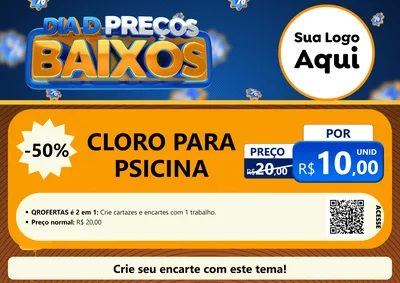 Modelo de Cartaz para Cartaz A4 Horizontal com o tema Dia D Preço Baixo para Produtos para Piscina