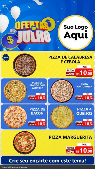 Modelo de TV para TV Vertical com o tema Ofertas de Julho para Pizzaria