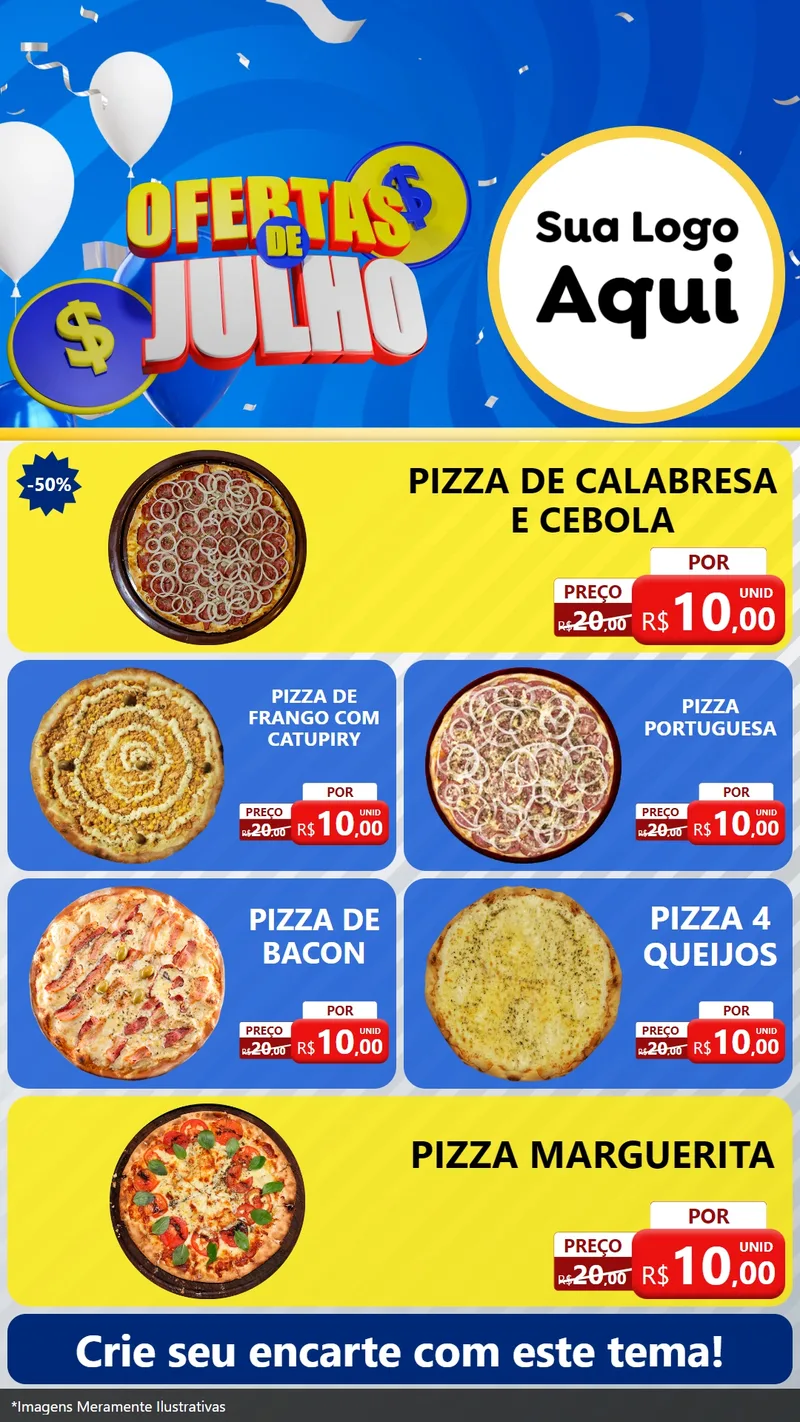 Modelo de TV para TV Vertical com o tema Ofertas de Julho para Pizzaria