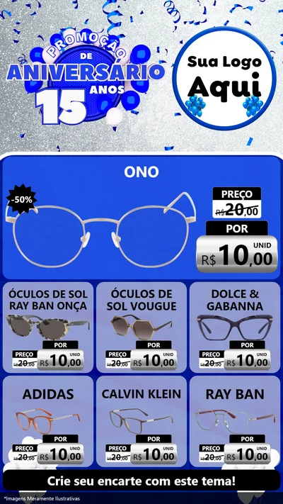 Modelo de Rede Social para Stories com o tema Promoção de Aniversário - 15 Anos para Óticas