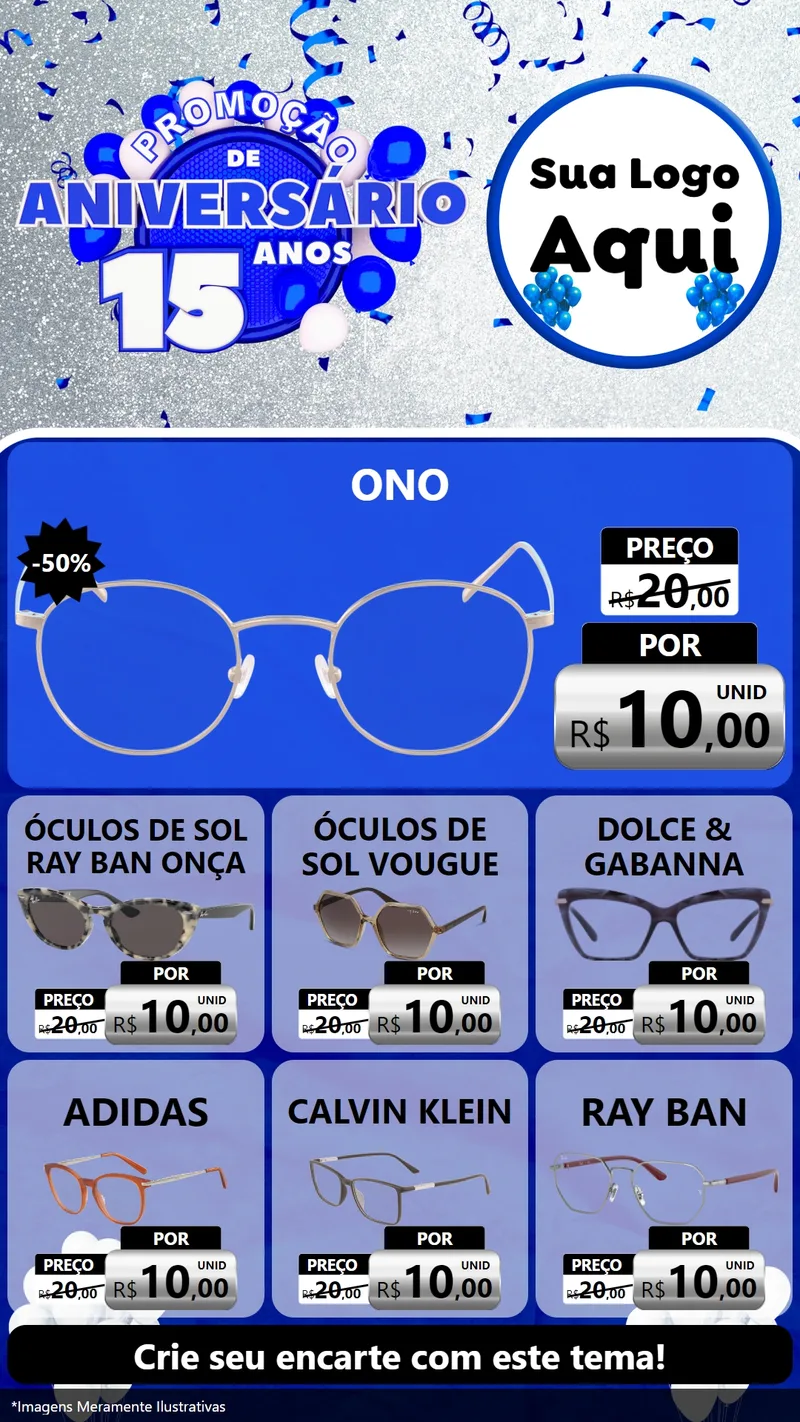 Modelo de Rede Social para Stories com o tema Promoção de Aniversário - 15 Anos para Óticas