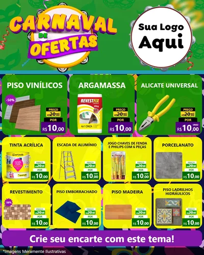 Modelo de Rede Social para Feed Instagram com o tema Carnaval de Ofertas para Material para Construção