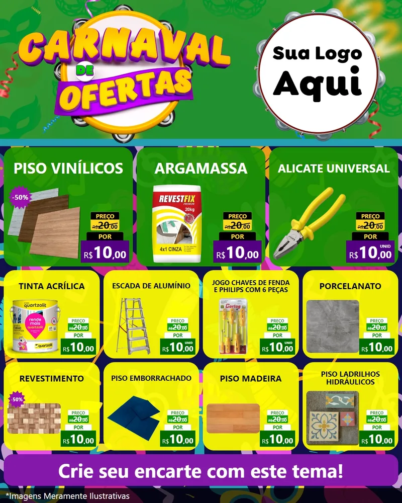 Modelo de Rede Social para Feed Instagram com o tema Carnaval de Ofertas para Material para Construção
