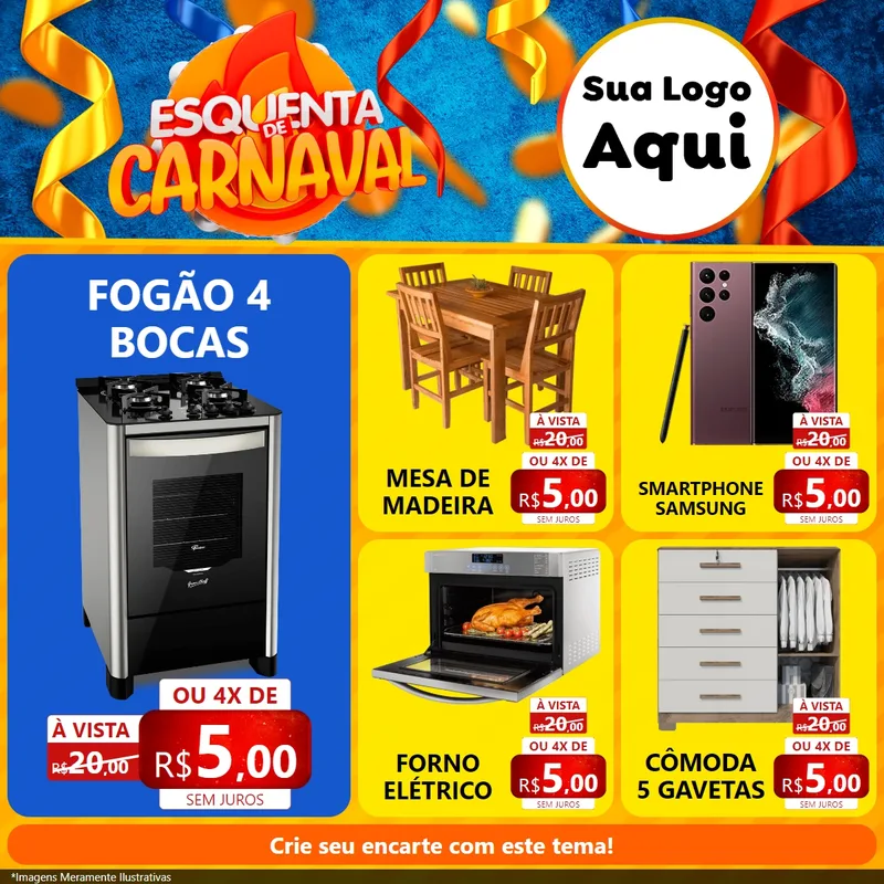 Modelo de Rede Social para Feed Facebook com o tema Esquenta de Carnaval para Móveis e Eletro