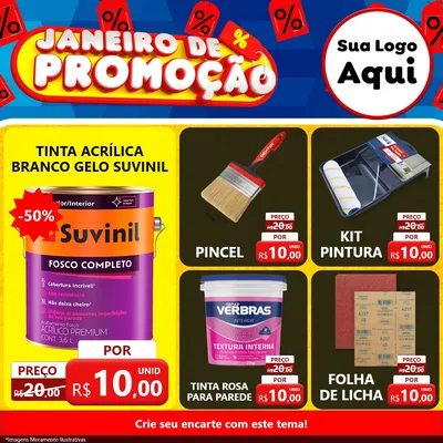 Modelo de Rede Social para Feed Facebook com o tema Janeiro de Promoção para Tintas e Ferramentas