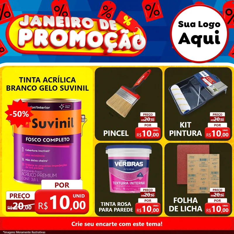 Modelo de Rede Social para Feed Facebook com o tema Janeiro de Promoção para Tintas e Ferramentas