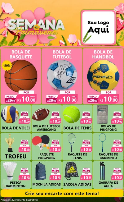 Modelo de Encarte para Encarte Grande com o tema Semana da Primavera para Artigos Esportivos