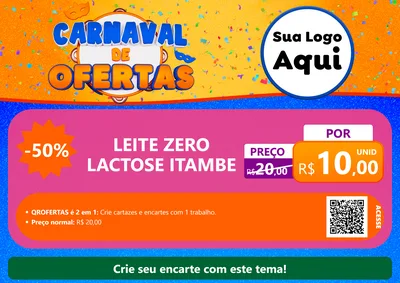 Modelo de Cartaz para Cartaz A4 Horizontal com o tema Carnaval de Ofertas para Frios e Laticínios