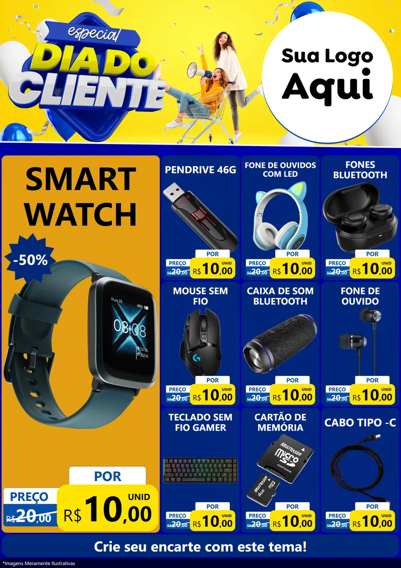 Modelo de Encarte para Encarte A4 Vertical com o tema Especial Dia do Cliente para Informática