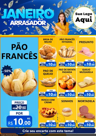 Modelo de Encarte para Encarte A4 Vertical com o tema Janeiro Arrasador para Padaria