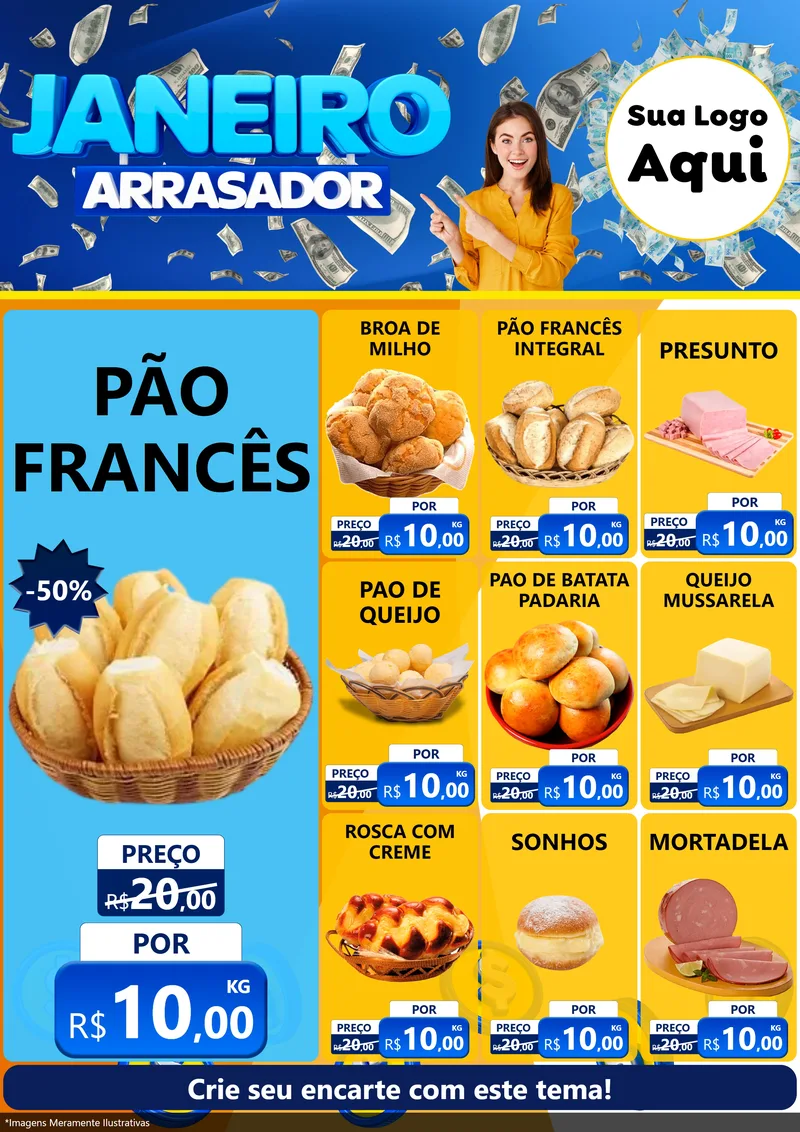 Modelo de Encarte para Encarte A4 Vertical com o tema Janeiro Arrasador para Padaria