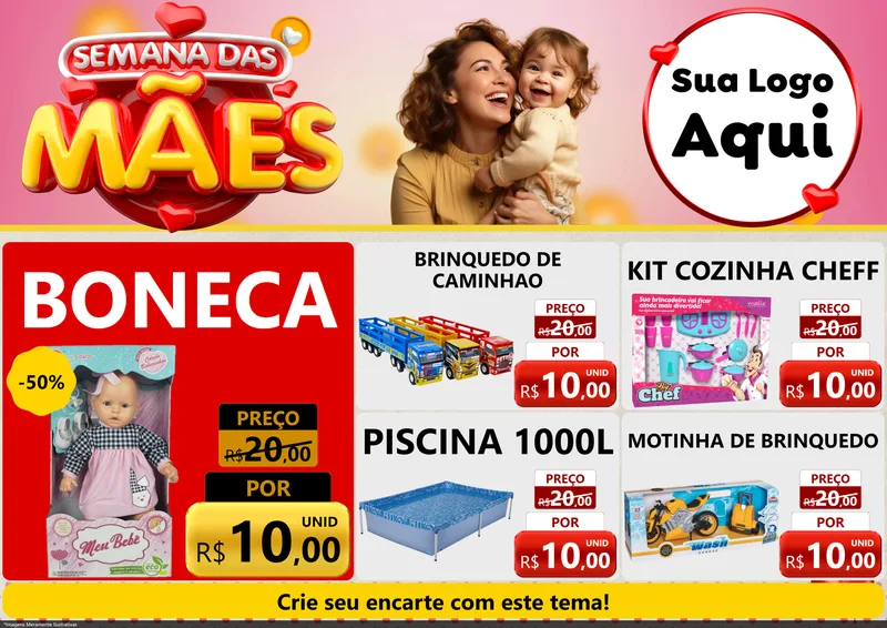 Modelo de Encarte para Encarte A4 Horizontal com o tema Semana das Mães para Brinquedos